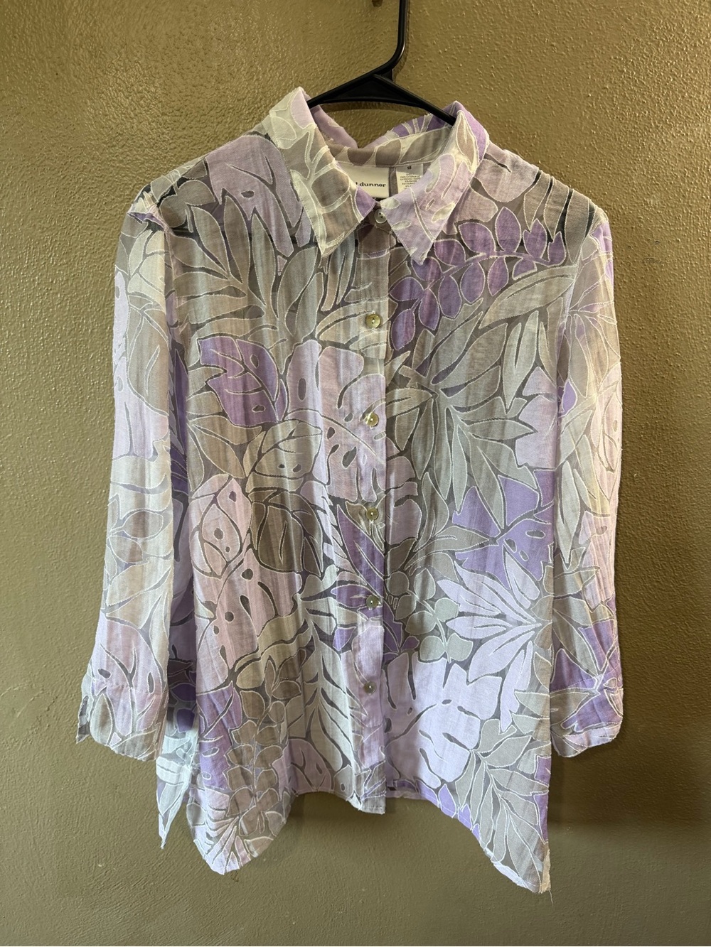 Vintage Alfred Dunner Tropical Leaf Print Semi-Sheer Blouse